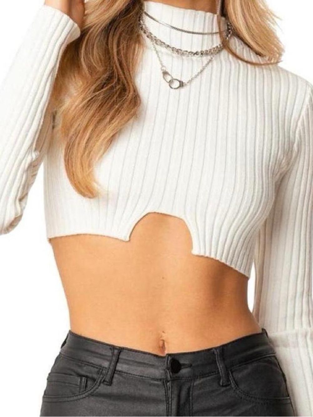 Edikted Bonnie Rib Knit Cutout Crop Sweater XS/S NWOT